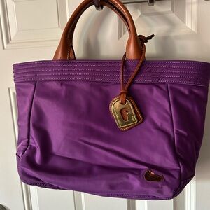 Dooney & Bourke Purple Tote with Brown Handles